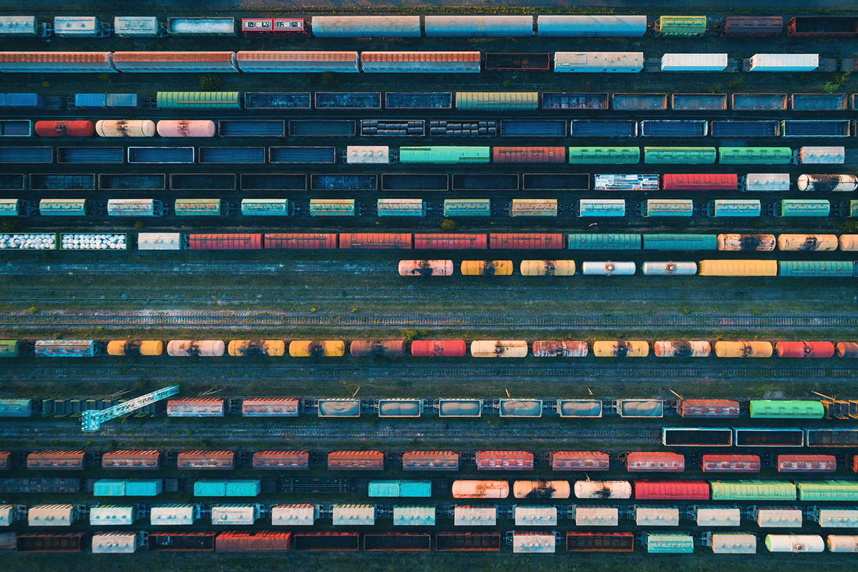 Birds eye view of freight trains