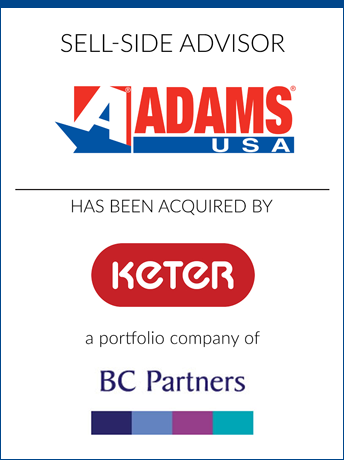 tombstone - sell-side transaction Adams Manufacturing Keter Group BC Partners logos