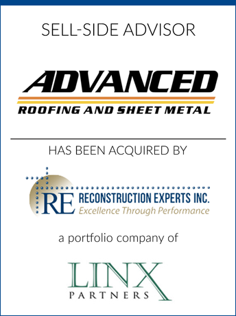 tombstone - sell-side transaction Advanced Roofing and RE Reconstructions Experts Inc and LINX Partners logo 2019