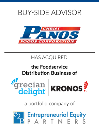 tombstone - buy-side transaction Christ Panos Food Corporation Grecian Delight Kronos Entrepreneurial Equity Partners logos