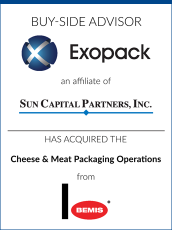 tombstone - buy-side transaction Exopack Sun Capital Partners Bemis logos