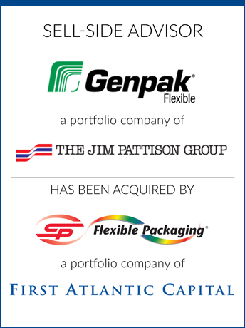 tombstone - sell-side transaction Genpak Flexible 2020 and The Jim Pattison Group and SP Flexible Packaging and First Atlantic Capital logo