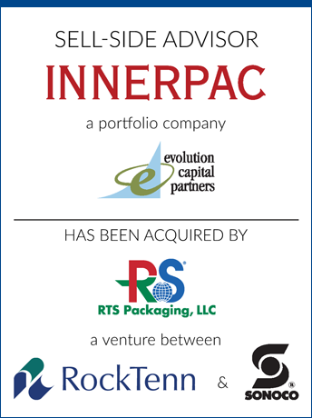 tombstone - sell-side transaction Innerpac Evolution Capital Partners RTS Packaging RockTenn Sonoco logos