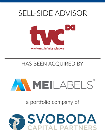 tombstone - sell-side transaction TVC MEI Labels Svoboda Capital Partners logos